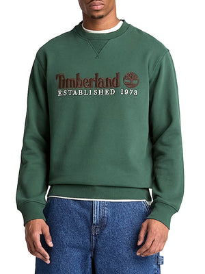 TIMBERLAND Timberland Felpa Girocollo con Logo Established 1973 Ricamato Verde Scuro