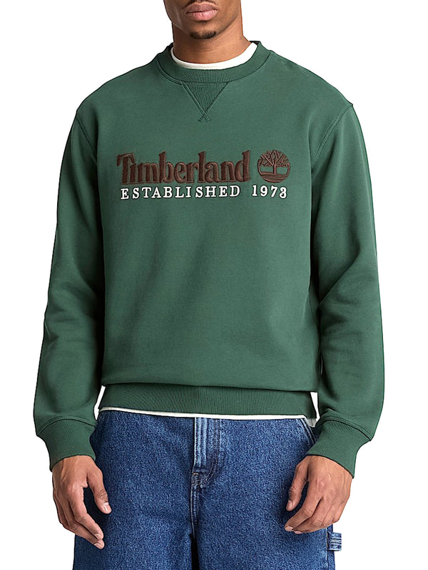 TIMBERLAND Timberland Felpa Girocollo con Logo Established 1973 Ricamato Verde Scuro