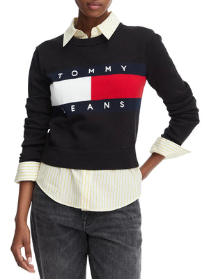 TOMMY JEANS 1USCITA Maglia Tommy Jeans Logo Frontale Nero