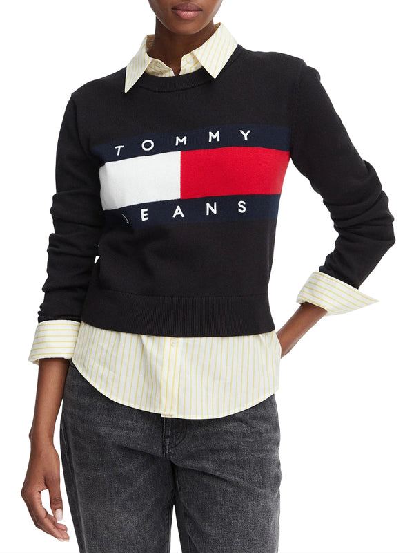 TOMMY JEANS 1USCITA Maglia Tommy Jeans Logo Frontale Nero
