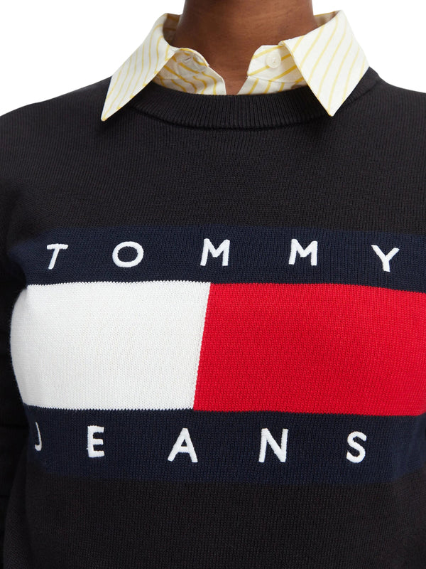 TOMMY JEANS 1USCITA Maglia Tommy Jeans Logo Frontale Nero