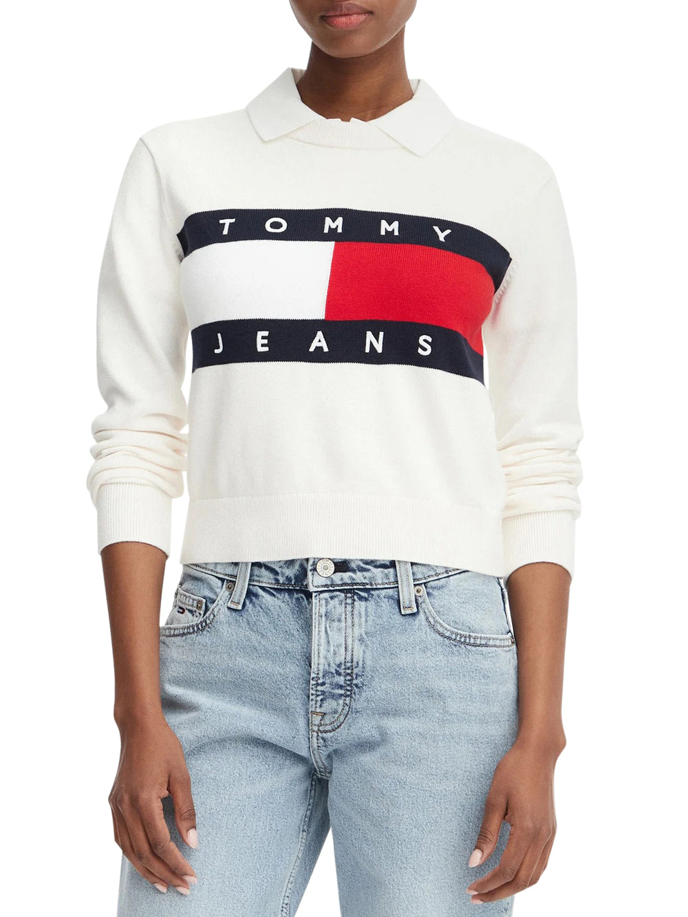 TOMMY JEANS 1USCITA Maglia Tommy Jeans Logo Frontale Bianco