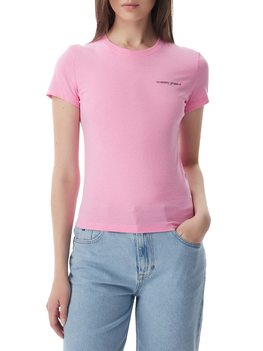 TOMMY JEANS 1USCITA T-Shirt Tommy Jeans Logo Frontale Rosa