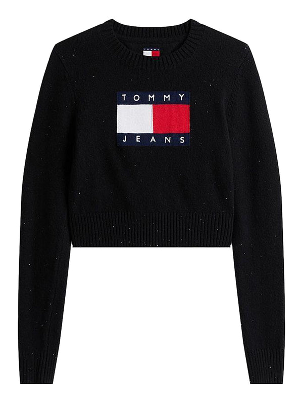 TOMMY JEANS 2USCITA Pullover Tommy Hilfiger slim fit con paillettes e bandiera Nero