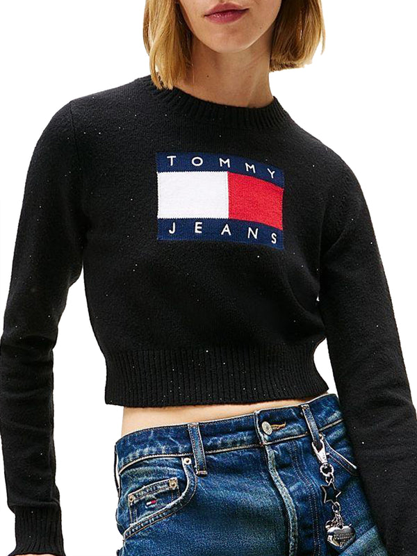 TOMMY JEANS 2USCITA Pullover Tommy Hilfiger slim fit con paillettes e bandiera Nero