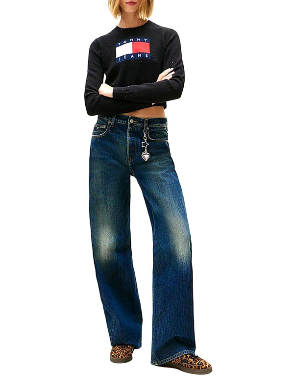 TOMMY JEANS 2USCITA Pullover Tommy Hilfiger slim fit con paillettes e bandiera Nero
