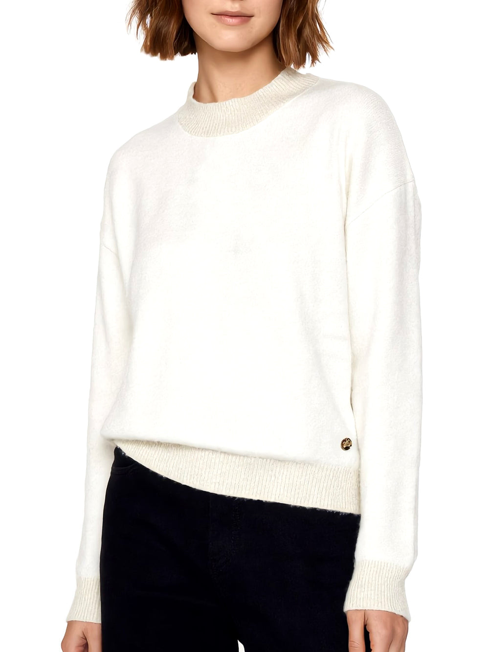 Yes Zee Maglia Donna Lupetto Con Lurex Nelle Costine Avorio