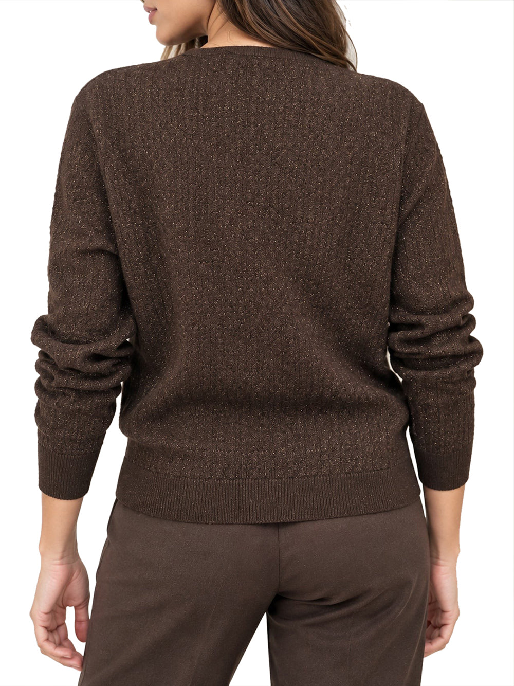 Yes Zee Maglia Donna Scollo V Traforata Con Lurex Yes Zee - Moro