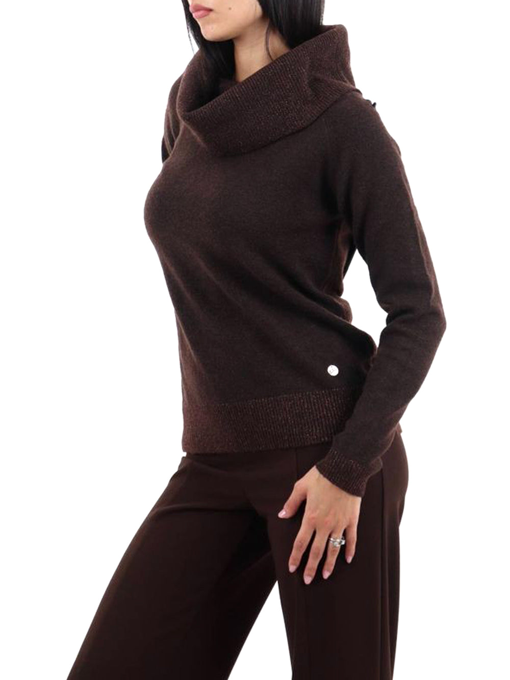 Yes Zee Maglia Donna Collo Ad Anello Con Lurex Marrone Yes Zee - Marrone