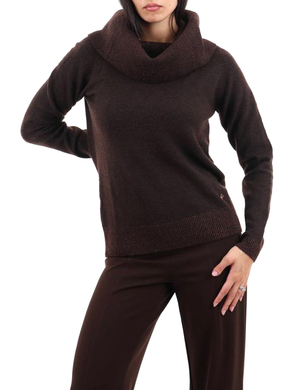 Yes Zee Maglia Donna Collo Ad Anello Con Lurex Marrone Yes Zee - Marrone