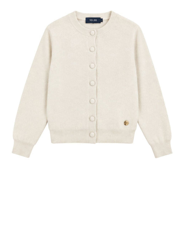 YES ZEE Yes Zee Maglia Donna Cardigan Girocollo Con Lurex Avorio