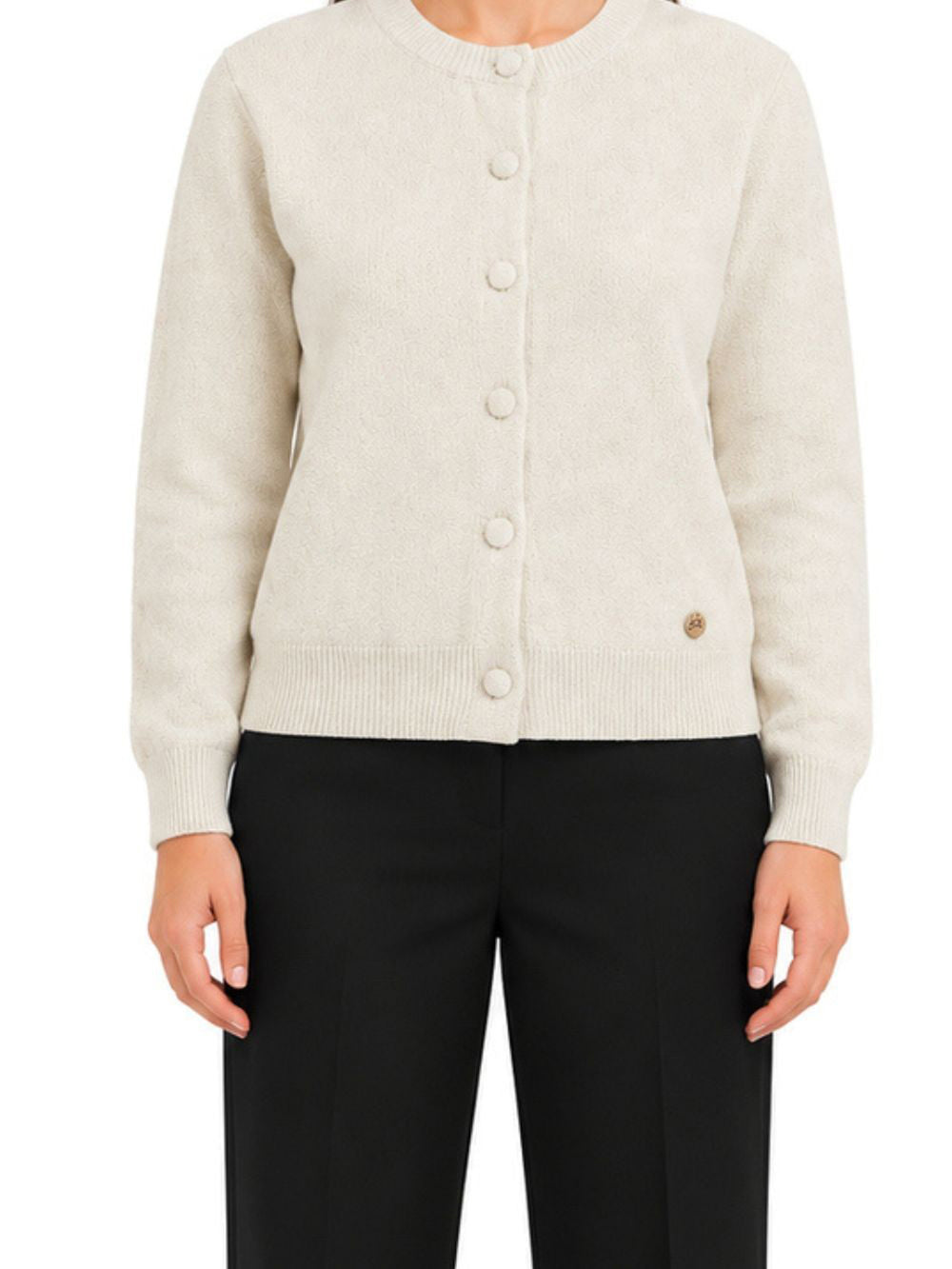 YES ZEE Yes Zee Maglia Donna Cardigan Girocollo Con Lurex Avorio