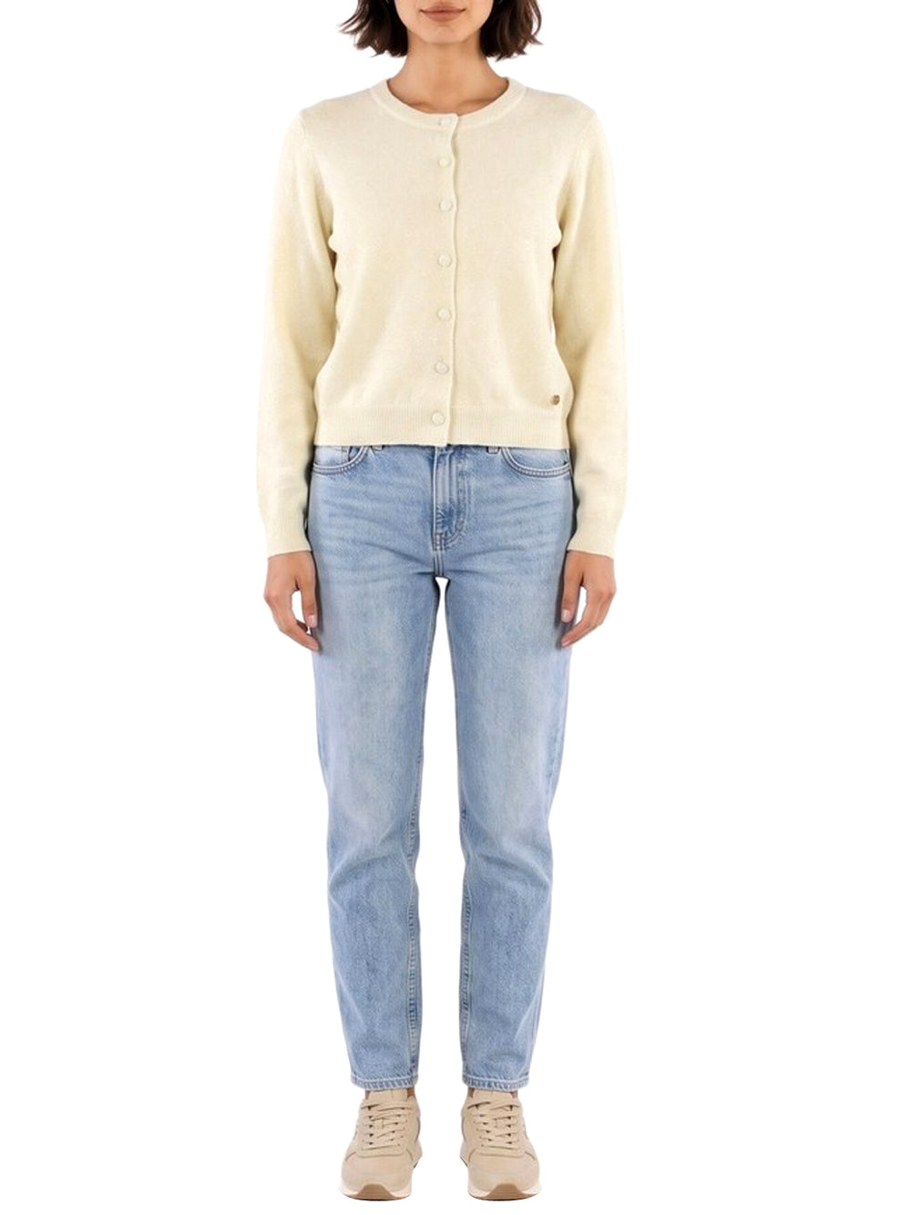 Yes Zee Yes Zee Maglia Donna Cardigan Girocollo Con Lurex Avorio