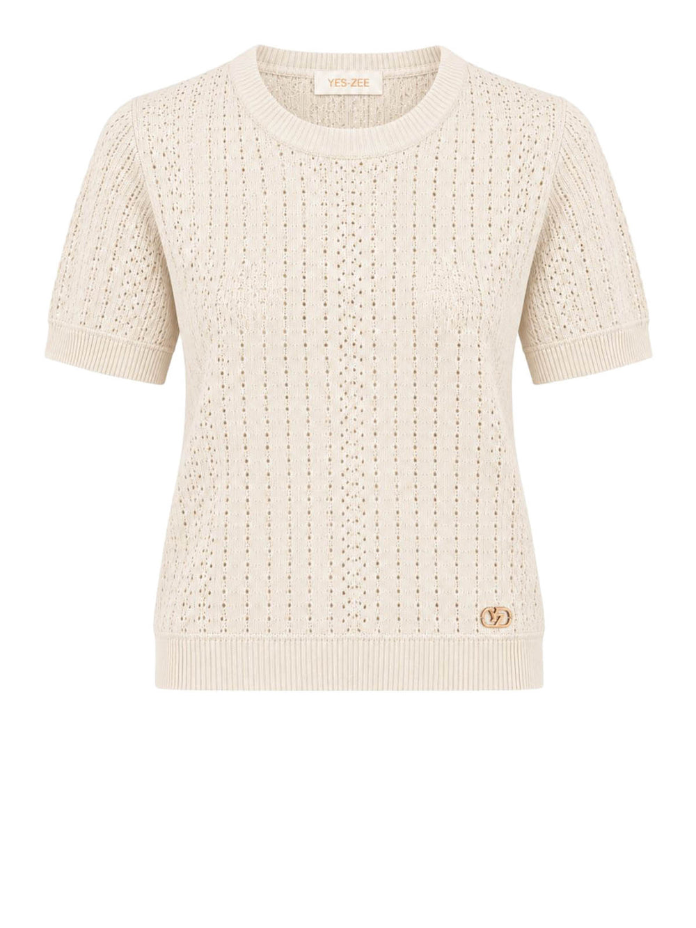 YES ZEE Maglia Donna Girocollo, Traforata Con Lurex,M/C Yes Zee - Avorio
