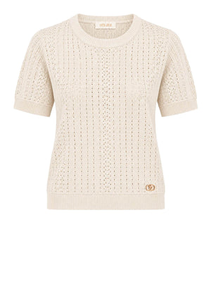 YES ZEE Maglia Donna Girocollo, Traforata Con Lurex,M/C Yes Zee - Avorio