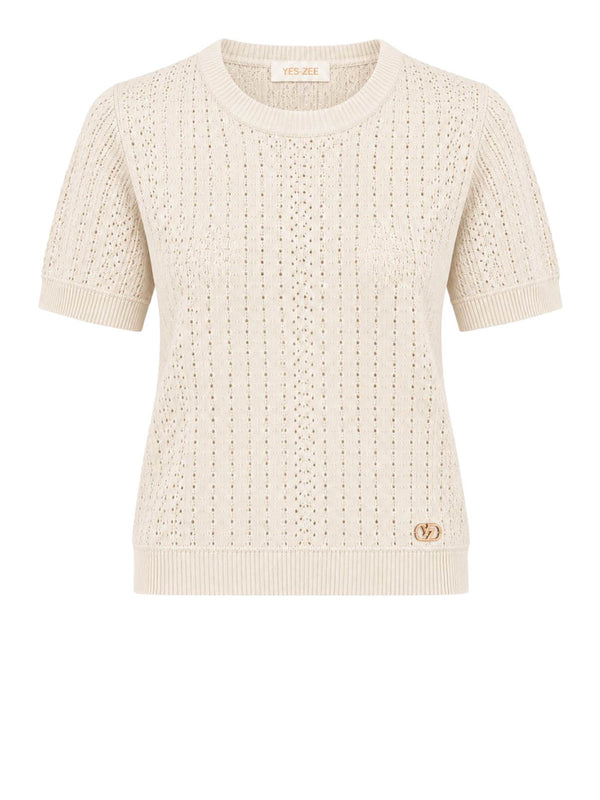 YES ZEE Maglia Donna Girocollo, Traforata Con Lurex,M/C Yes Zee - Avorio