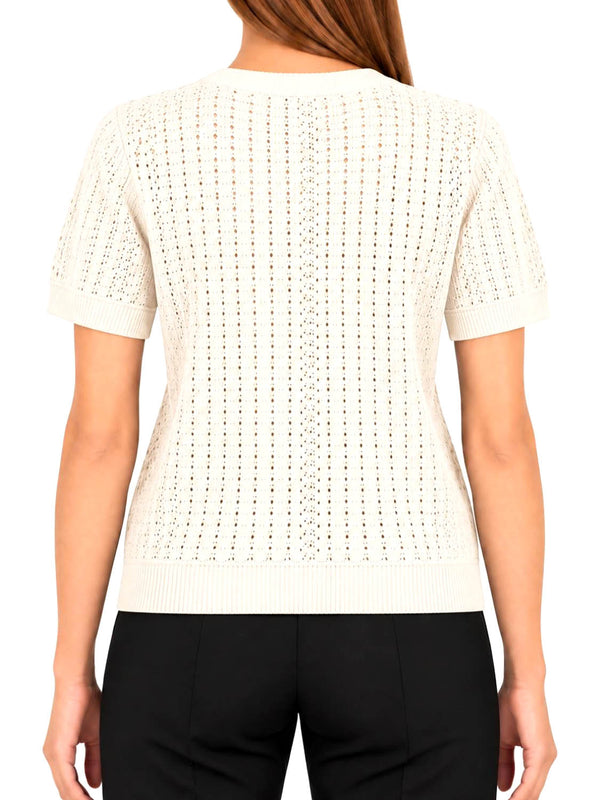 YES ZEE Maglia Donna Girocollo, Traforata Con Lurex,M/C Yes Zee - Avorio