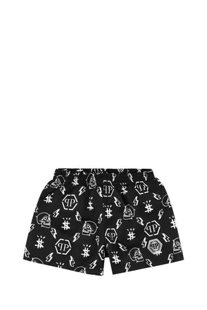 PHILIPP PLEIN Short Beachwear Monogram Nero/Bianco