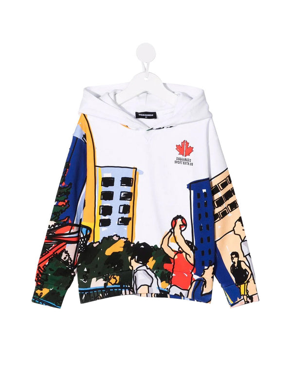 DSQUARED2 PRE Felpa Con Maxi Stampa Bianco