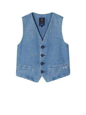 FAY Gilet Logo Frontale Denim
