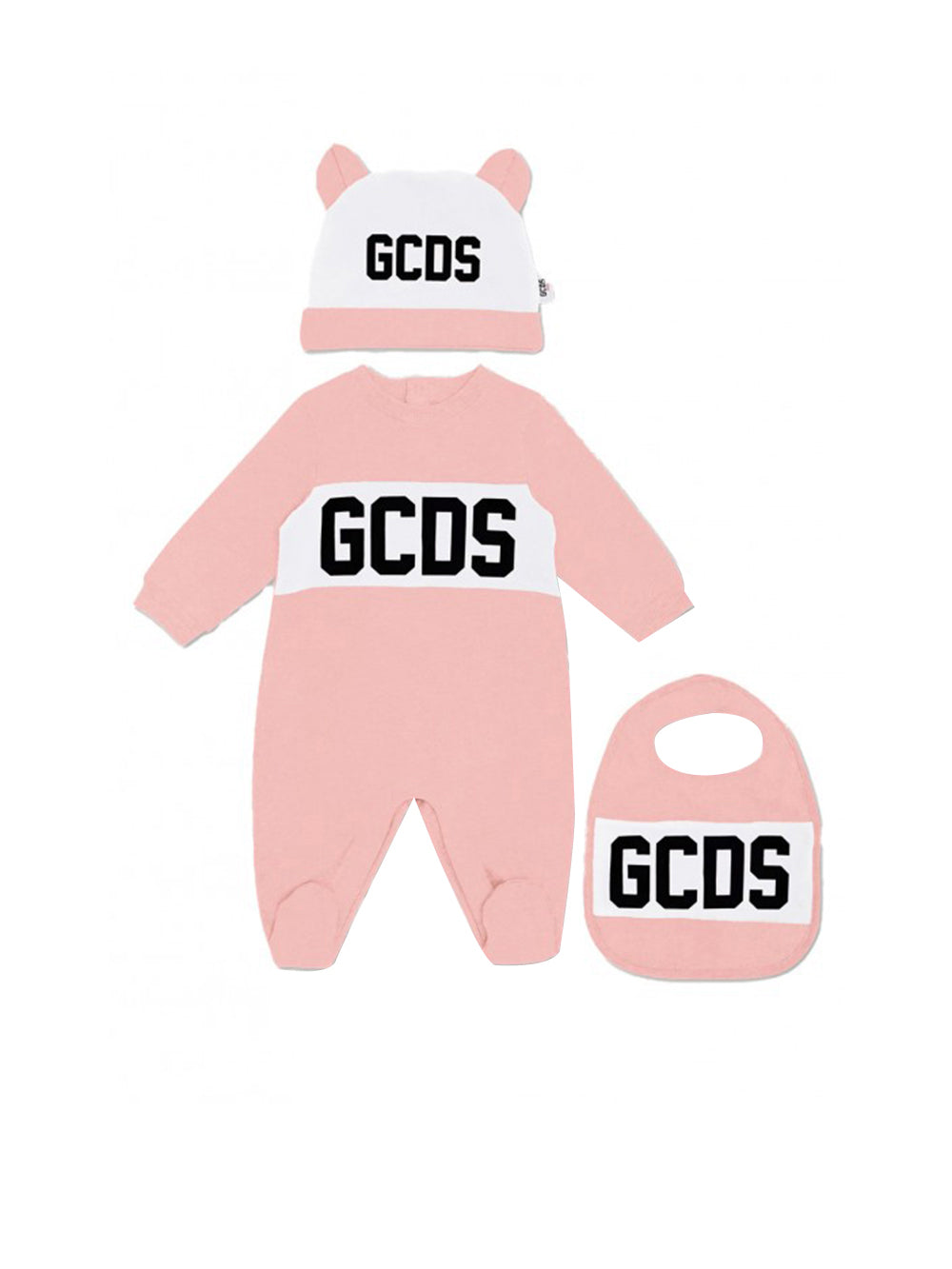 GCDS Set Tutina, Berretto e Bavaglino Unisex Rosa