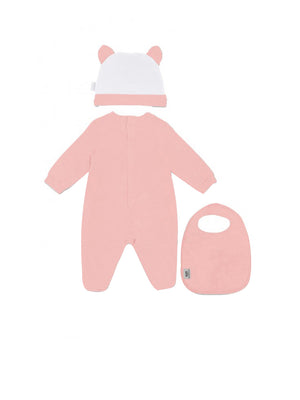 GCDS Set Tutina, Berretto e Bavaglino Unisex Rosa