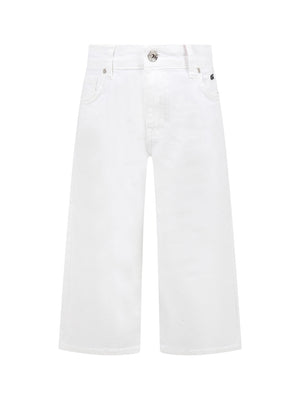 MSGM Pantalone Denim Con Logo Bianco