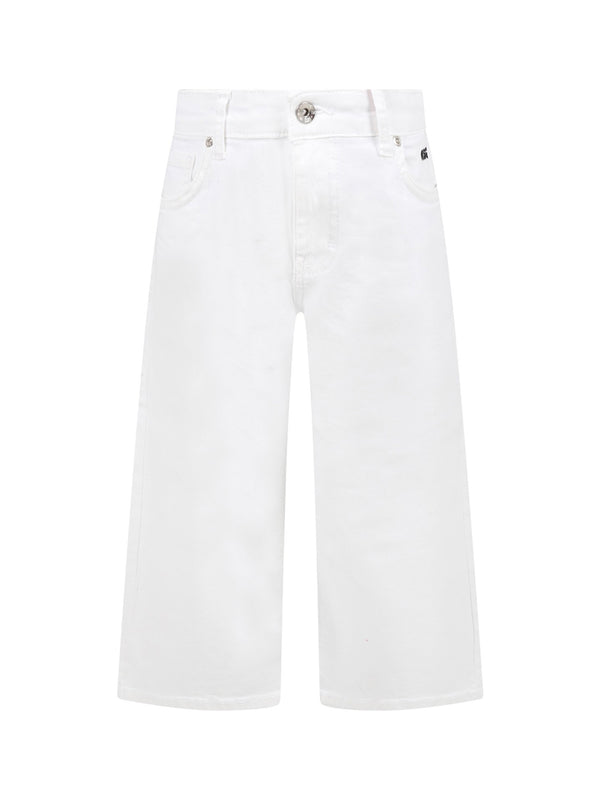 MSGM Pantalone Denim Con Logo Bianco