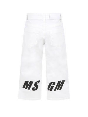 MSGM Pantalone Denim Con Logo Bianco