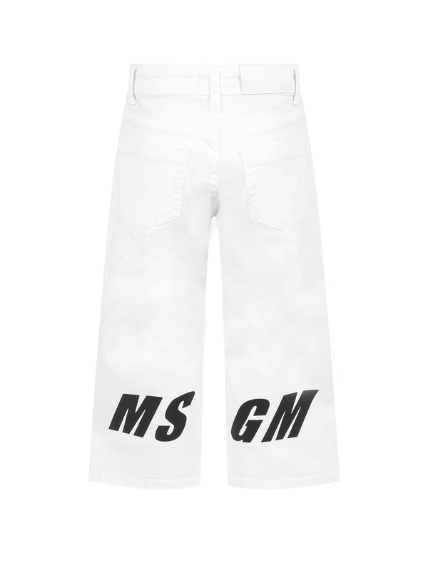 MSGM Pantalone Denim Con Logo Bianco