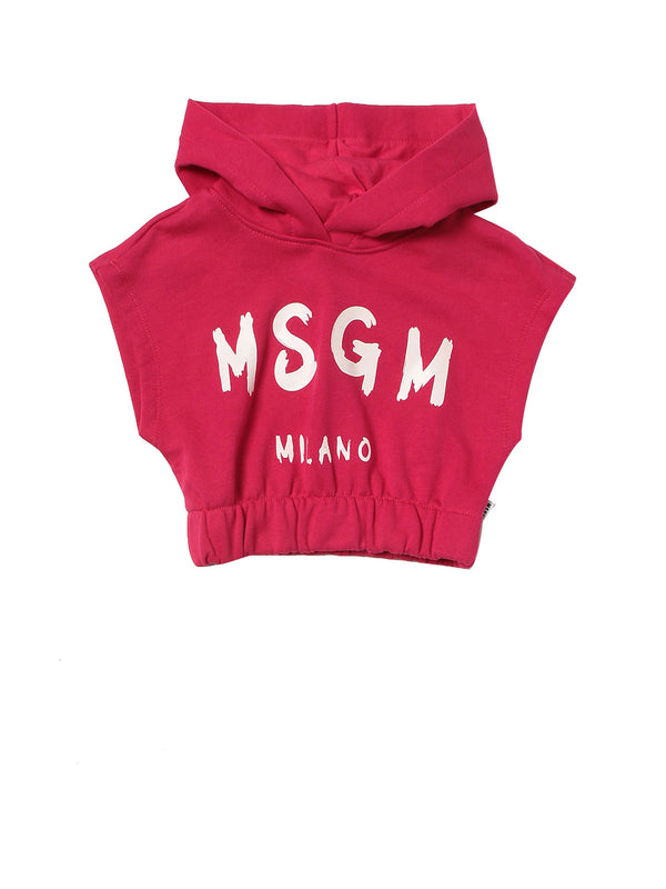 MSGM Felpa Logo Frontale Fuxia