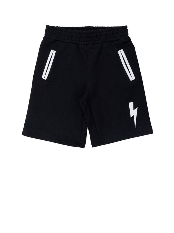 NEIL BARRETT Shorts Con Stampa Thunderbolt Nero