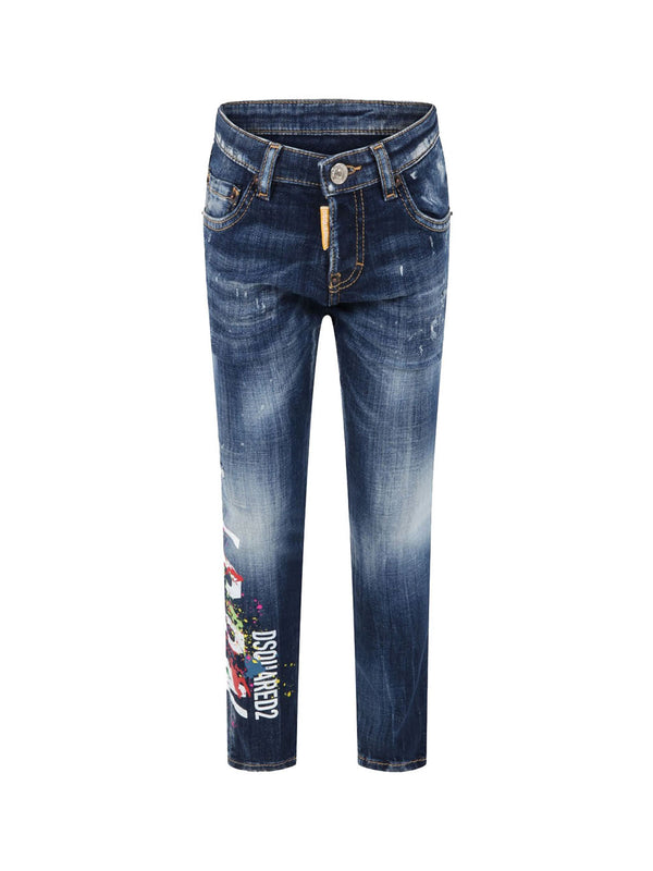 DSQUARED ICON Jeans cinque tasche Bambino in cotone con chiusura bottone
