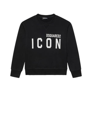 DSQUARED Felpa nera Bambino con collo a costine