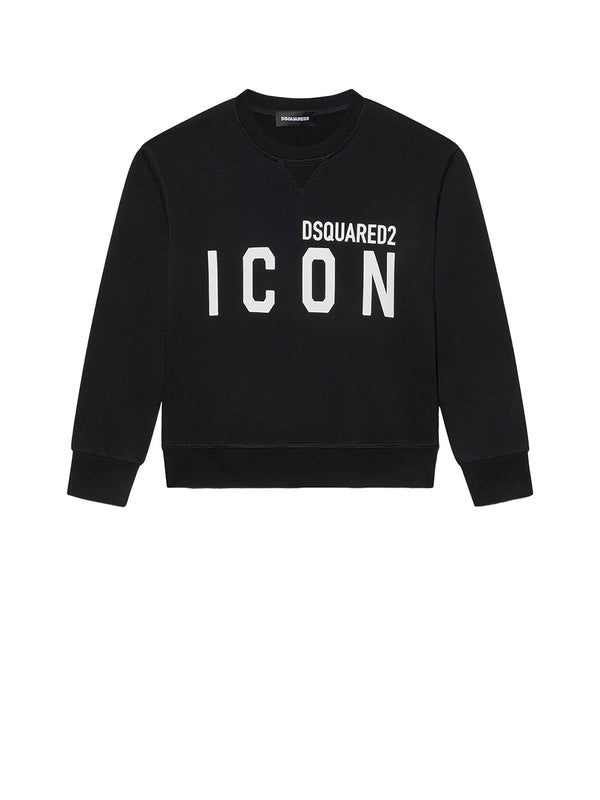 DSQUARED Felpa nera Bambino con collo a costine