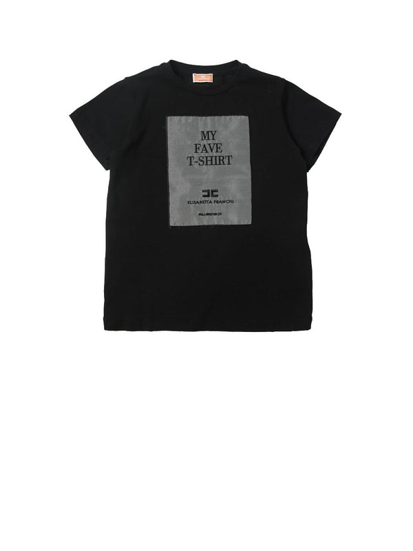ELISABETTA FRANCHI T-Shirt Con Stampa Ricamata Nero